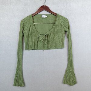 Princess Polly Eydie Long Sleeve Top Green Tie Front